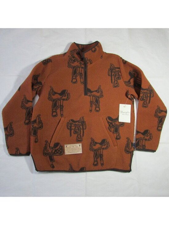 Wrangler Tops - Wrangler Retro Women's Saddle Print Sherpa Pullover Sweatshirt Brown 112371632